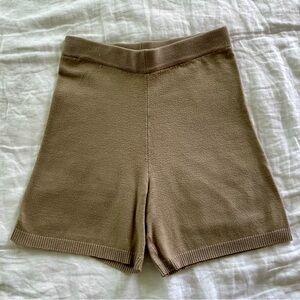 Beige Botany cream and tan knit high waist shorts with elastic waistband